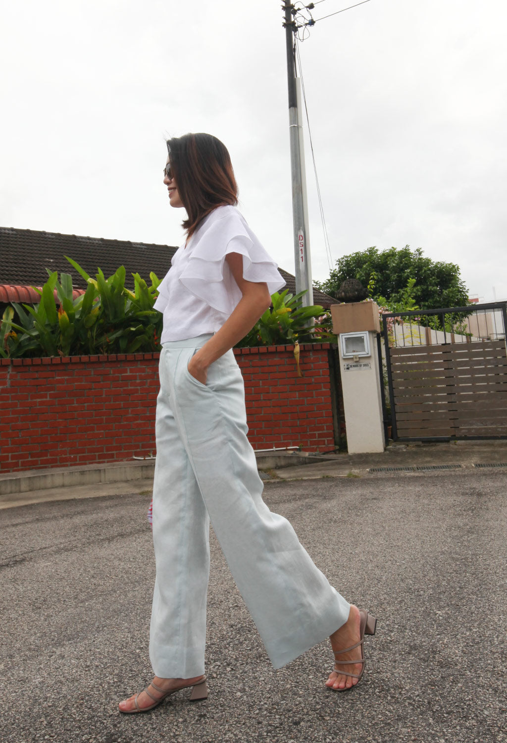 Kei High Waist Trousers in Baby Blue