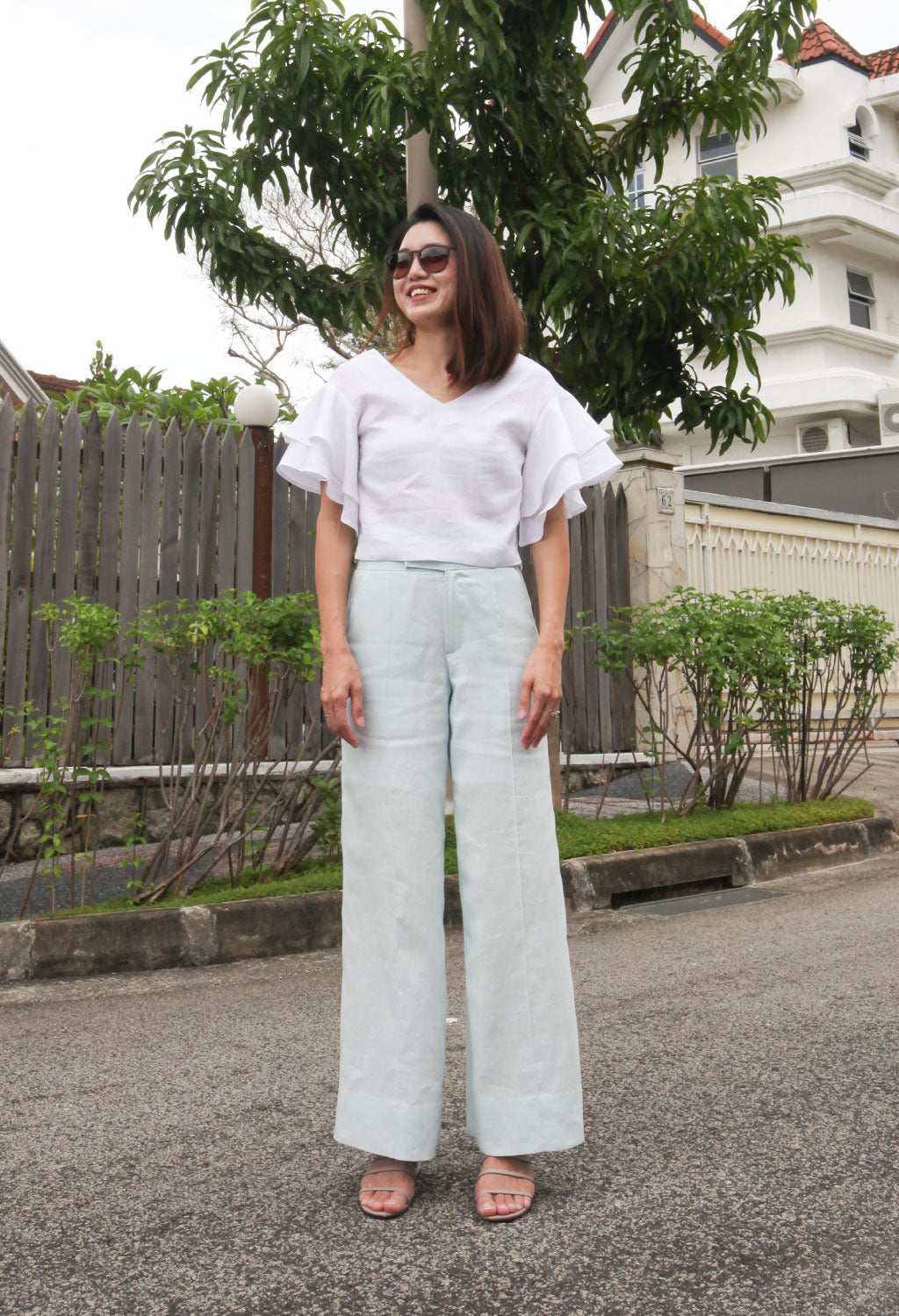 Kei High Waist Trousers in Baby Blue