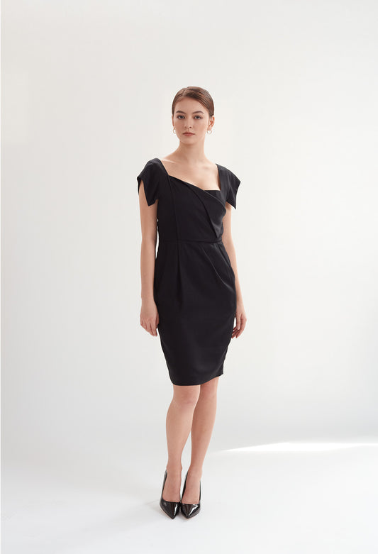 Square Neck Dress with Pockets in Black