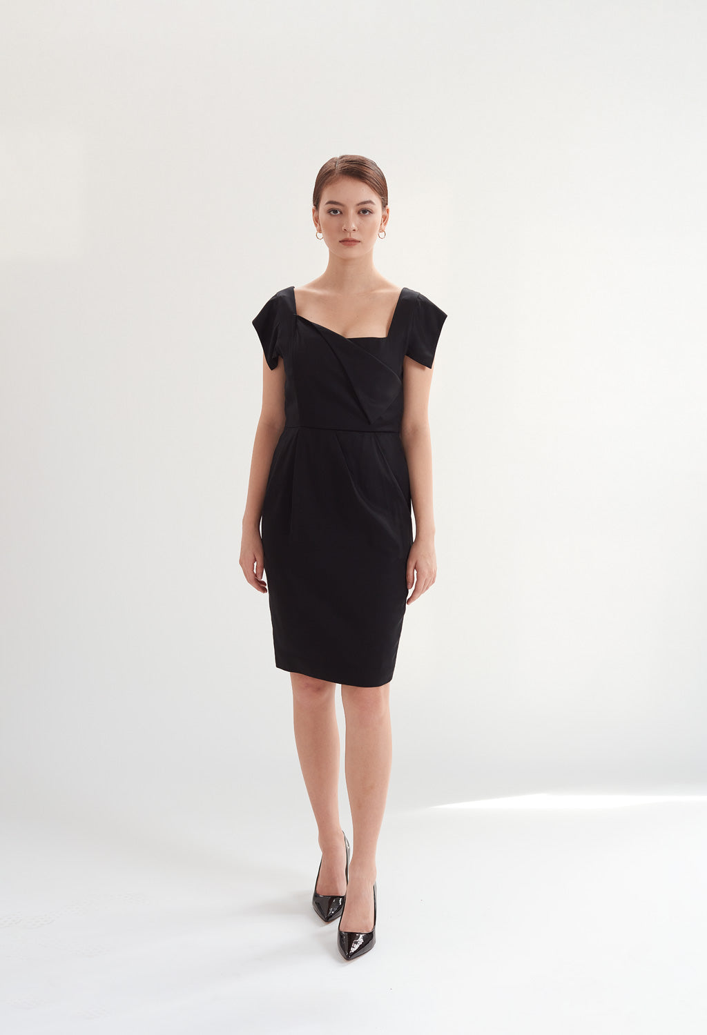 Square Neck Dress with Pockets in Black