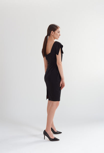 Square Neck Dress with Pockets in Black