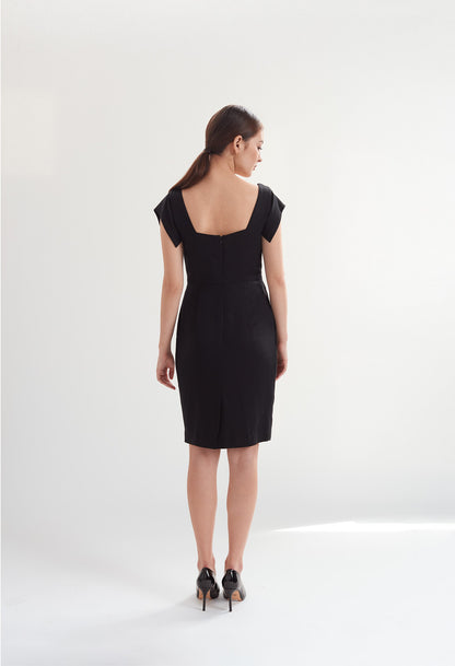 Square Neck Dress with Pockets in Black