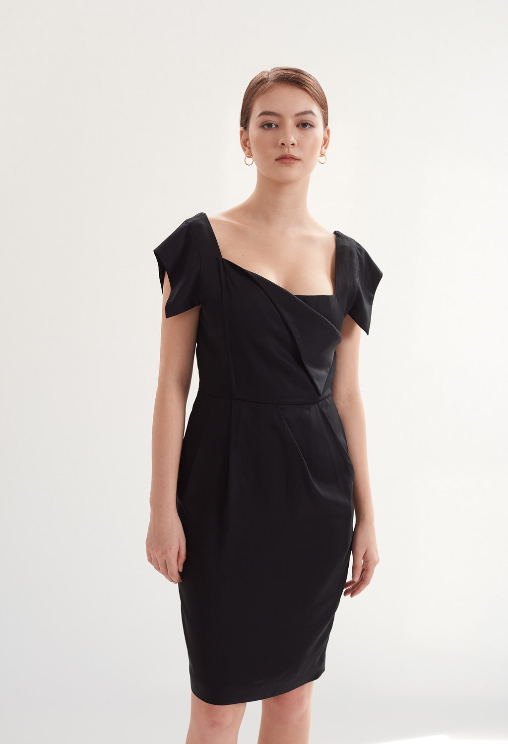 Square Neck Dress with Pockets in Black