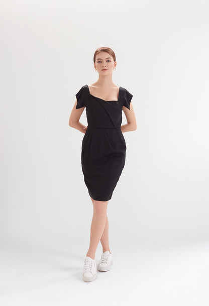 Square Neck Dress with Pockets in Black