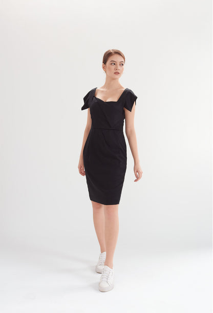 Square Neck Dress with Pockets in Black