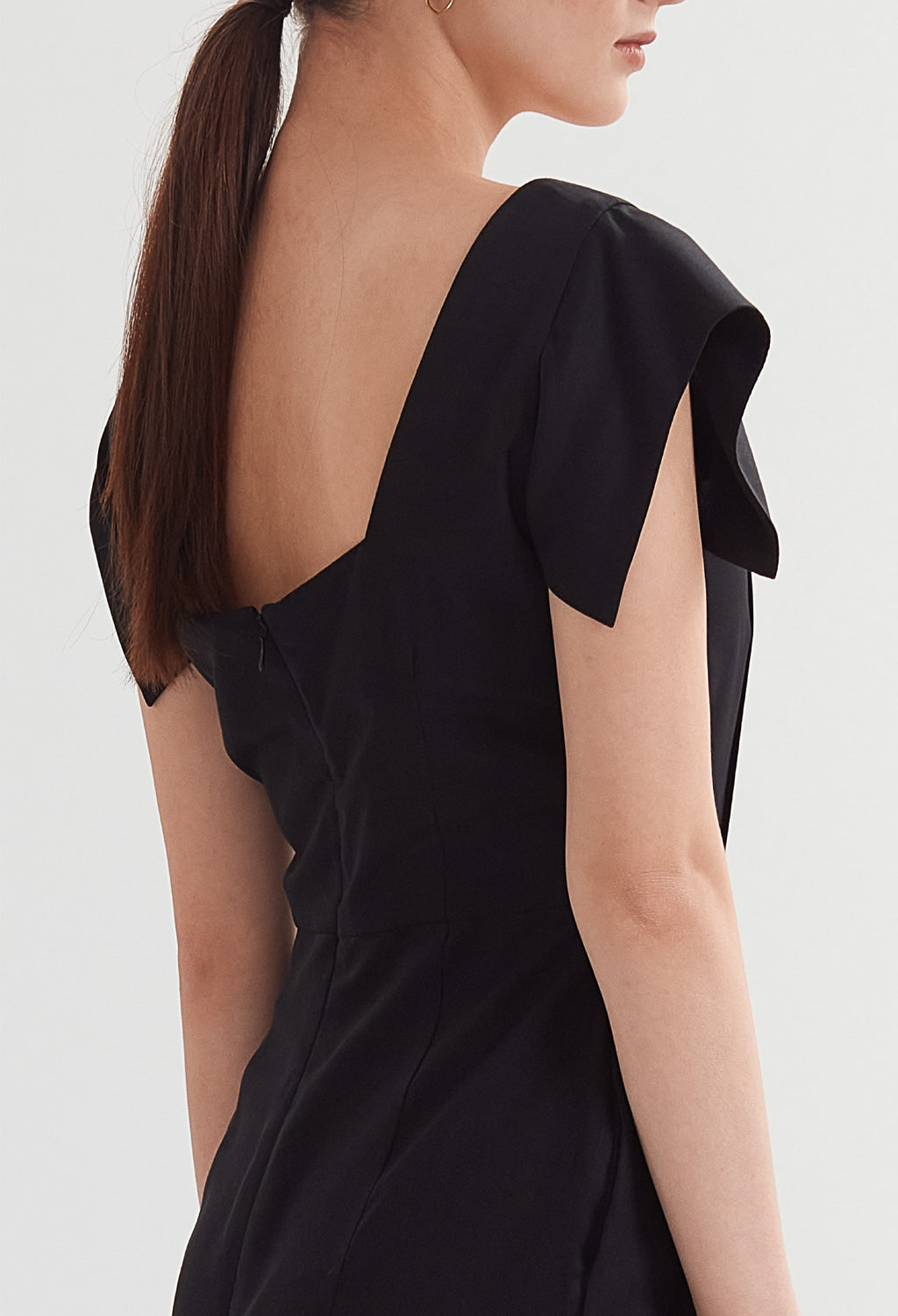 Square Neck Dress with Pockets in Black