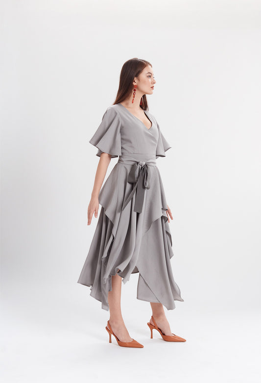 Two-tone Handkerchief Dress in Grey