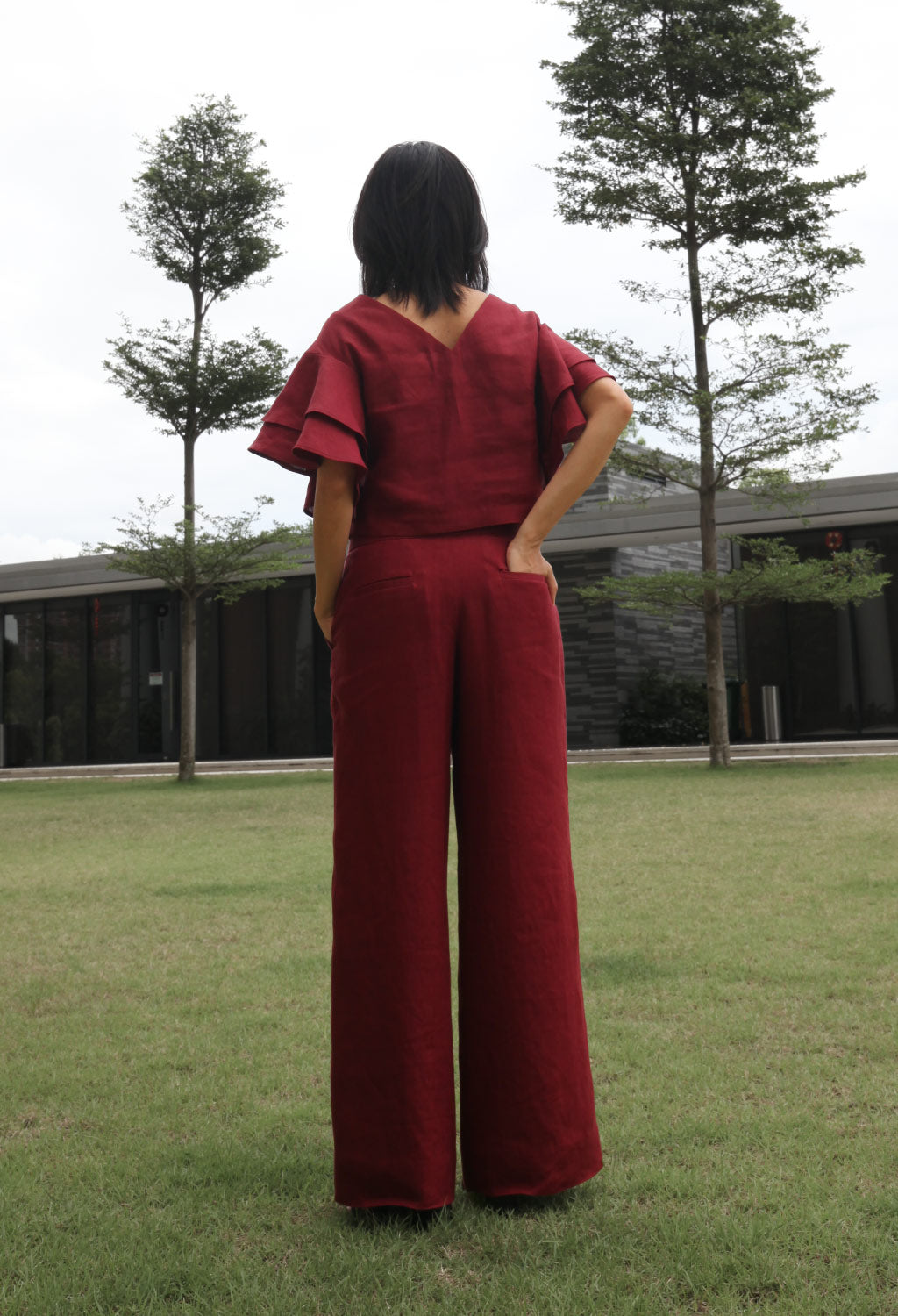 Kei High Waist Trousers in Wine