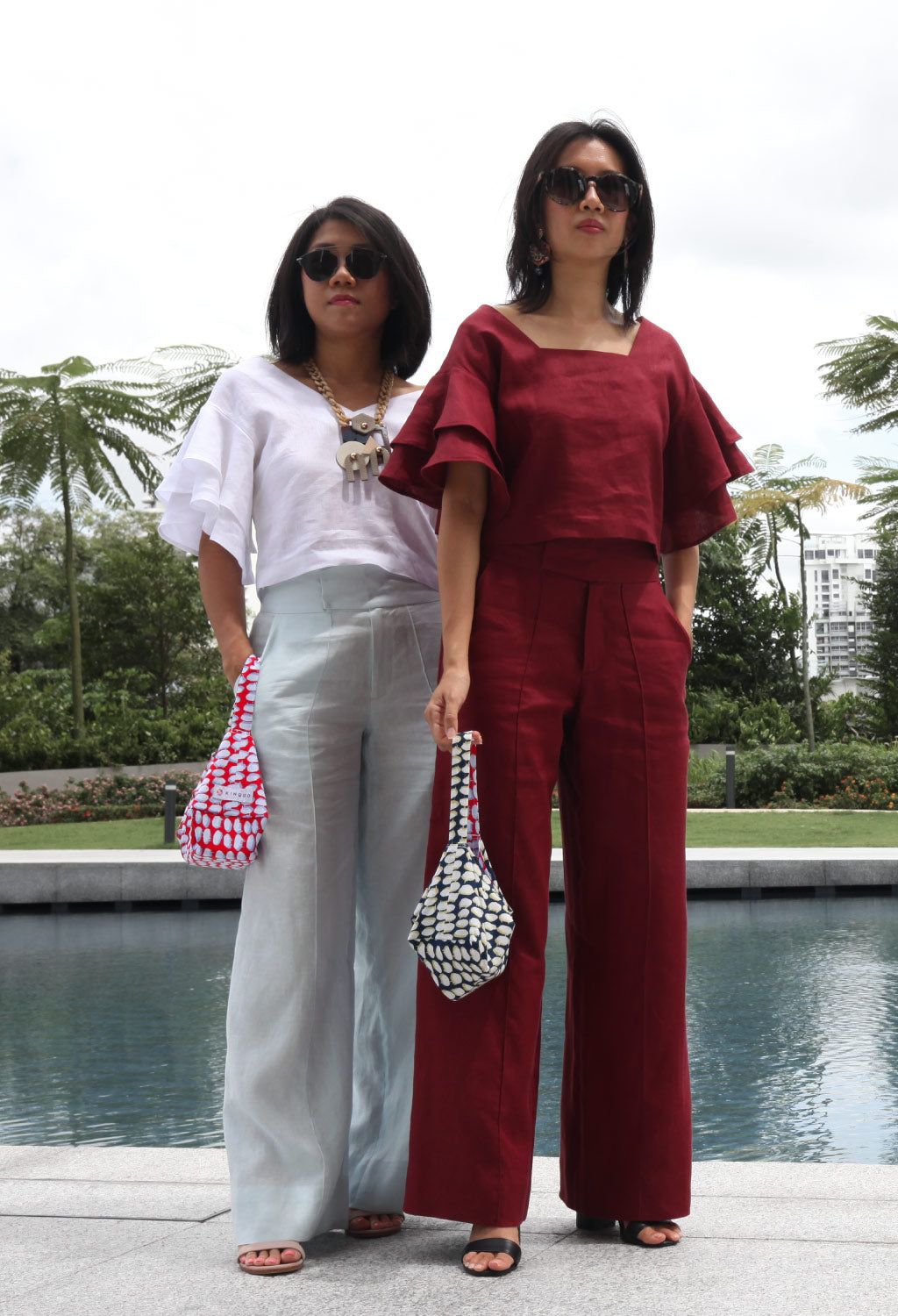 Kei High Waist Trousers in Wine