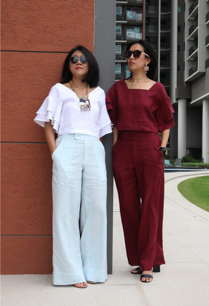 Kei High Waist Trousers in Wine