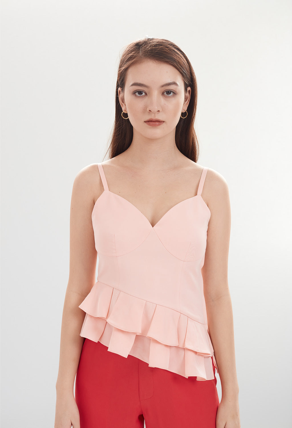 Asymmetrical Ruffle Peplum Sleeveless Top in Peony Pink