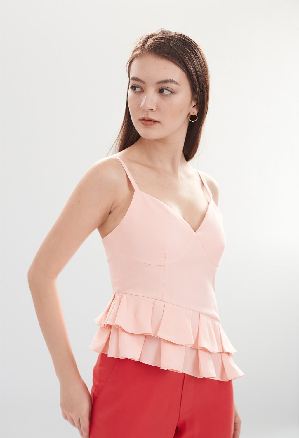 Asymmetrical Ruffle Peplum Sleeveless Top in Peony Pink