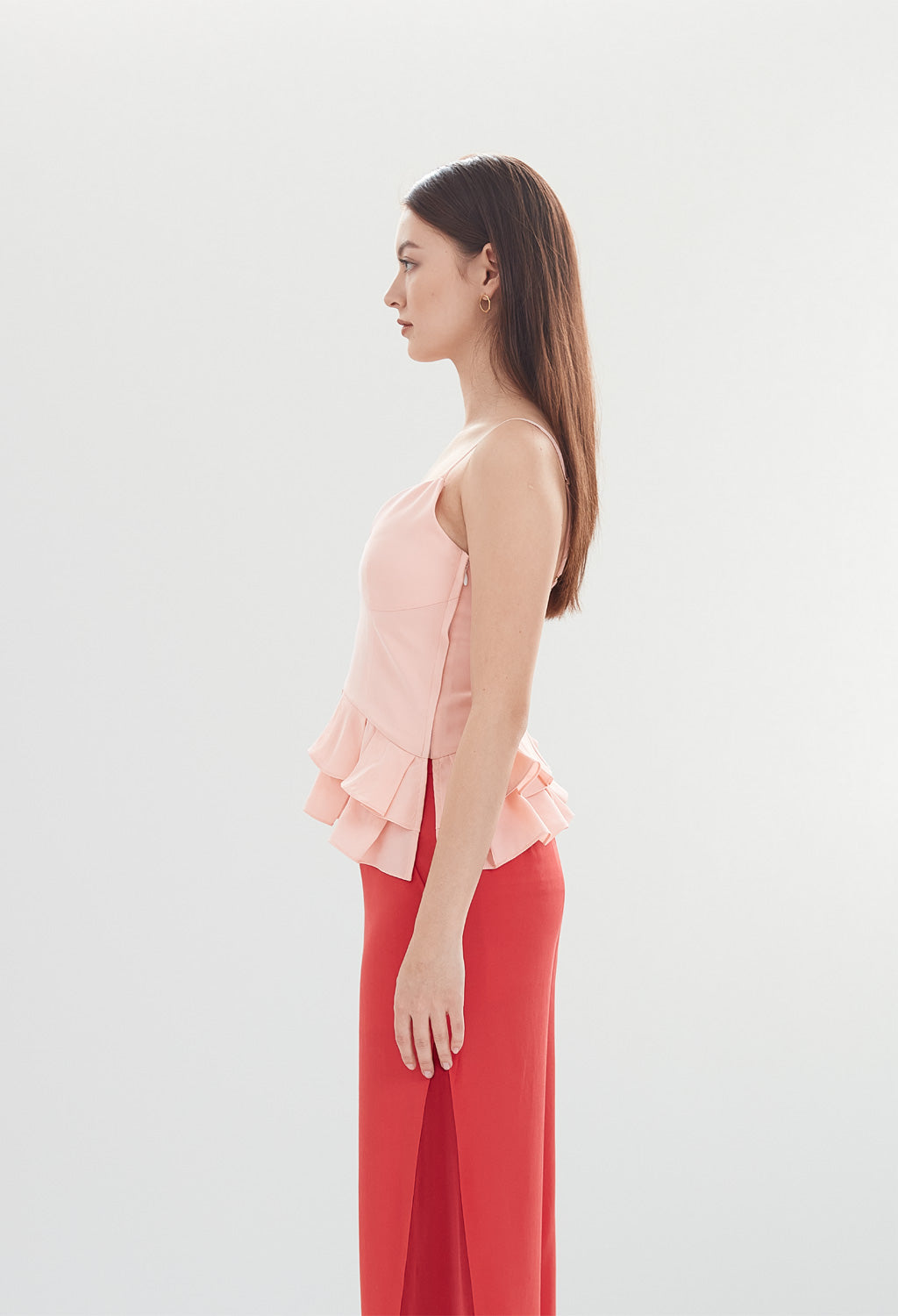 Asymmetrical Ruffle Peplum Sleeveless Top in Peony Pink