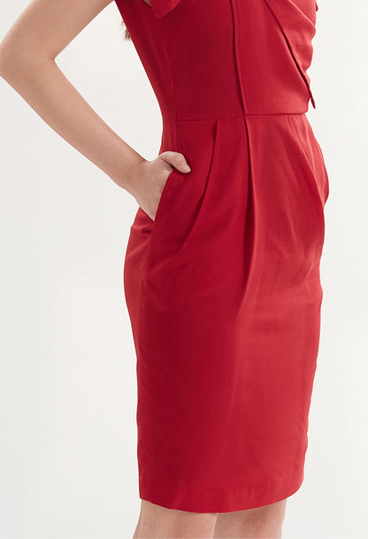 Square Neck Dress with Pockets in Cherry