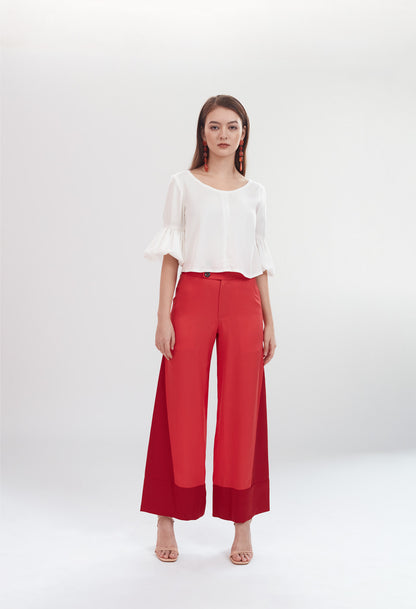 Deco High Waist Trousers in Coral & Ruby