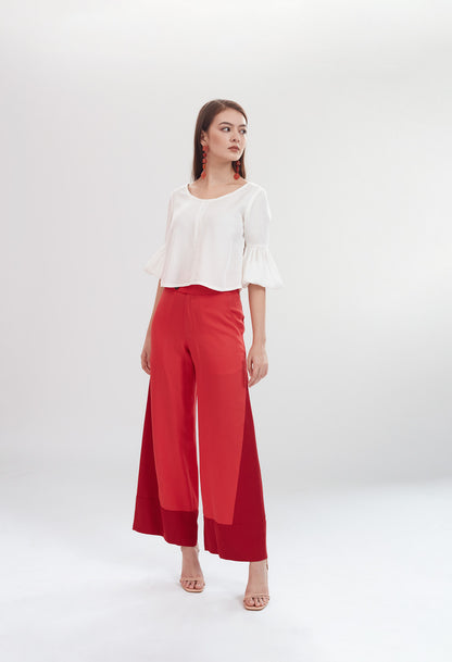 Deco High Waist Trousers in Coral & Ruby