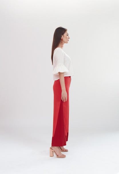 Deco High Waist Trousers in Coral & Ruby