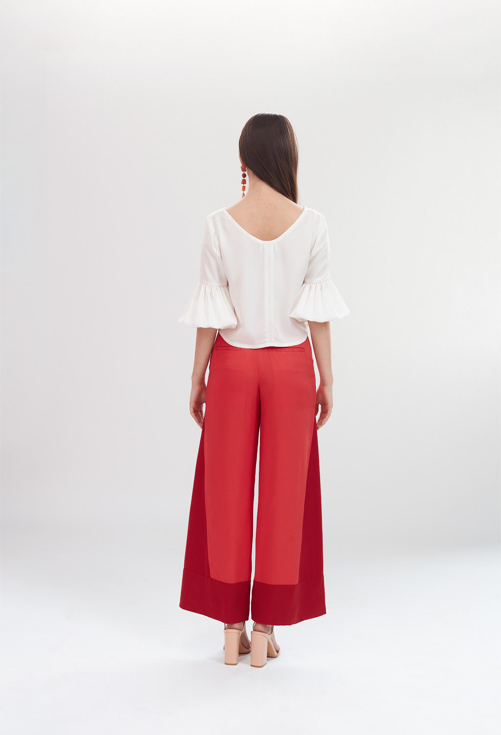 Deco High Waist Trousers in Coral & Ruby