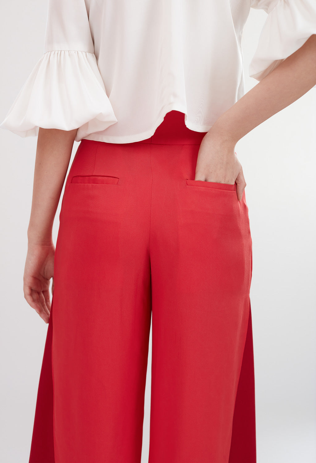 Deco High Waist Trousers in Coral & Ruby