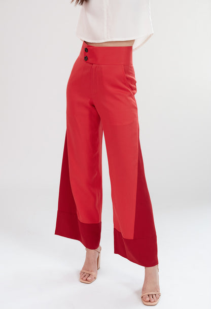 Deco High Waist Trousers in Coral & Ruby