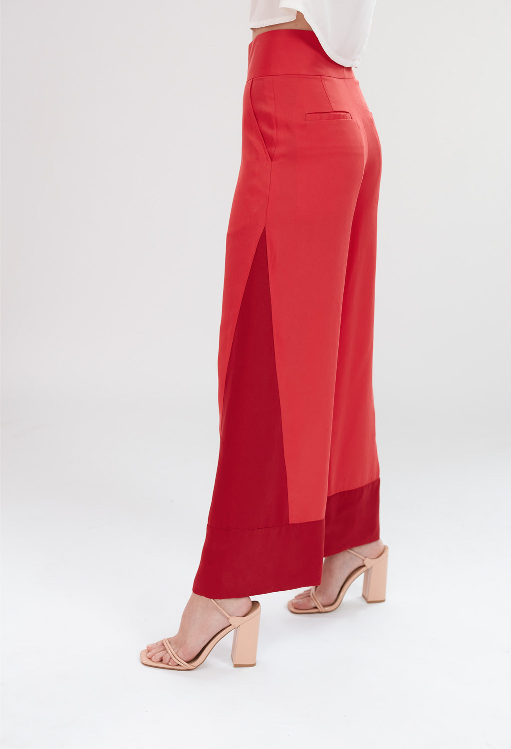 Deco High Waist Trousers in Coral & Ruby