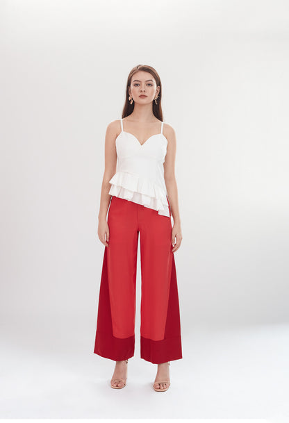 Deco High Waist Trousers in Coral & Ruby