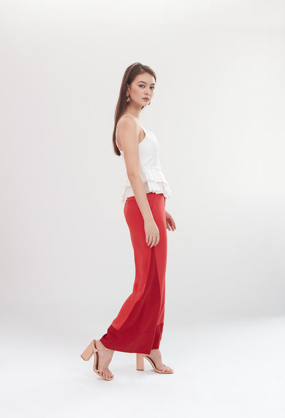 Deco High Waist Trousers in Coral & Ruby