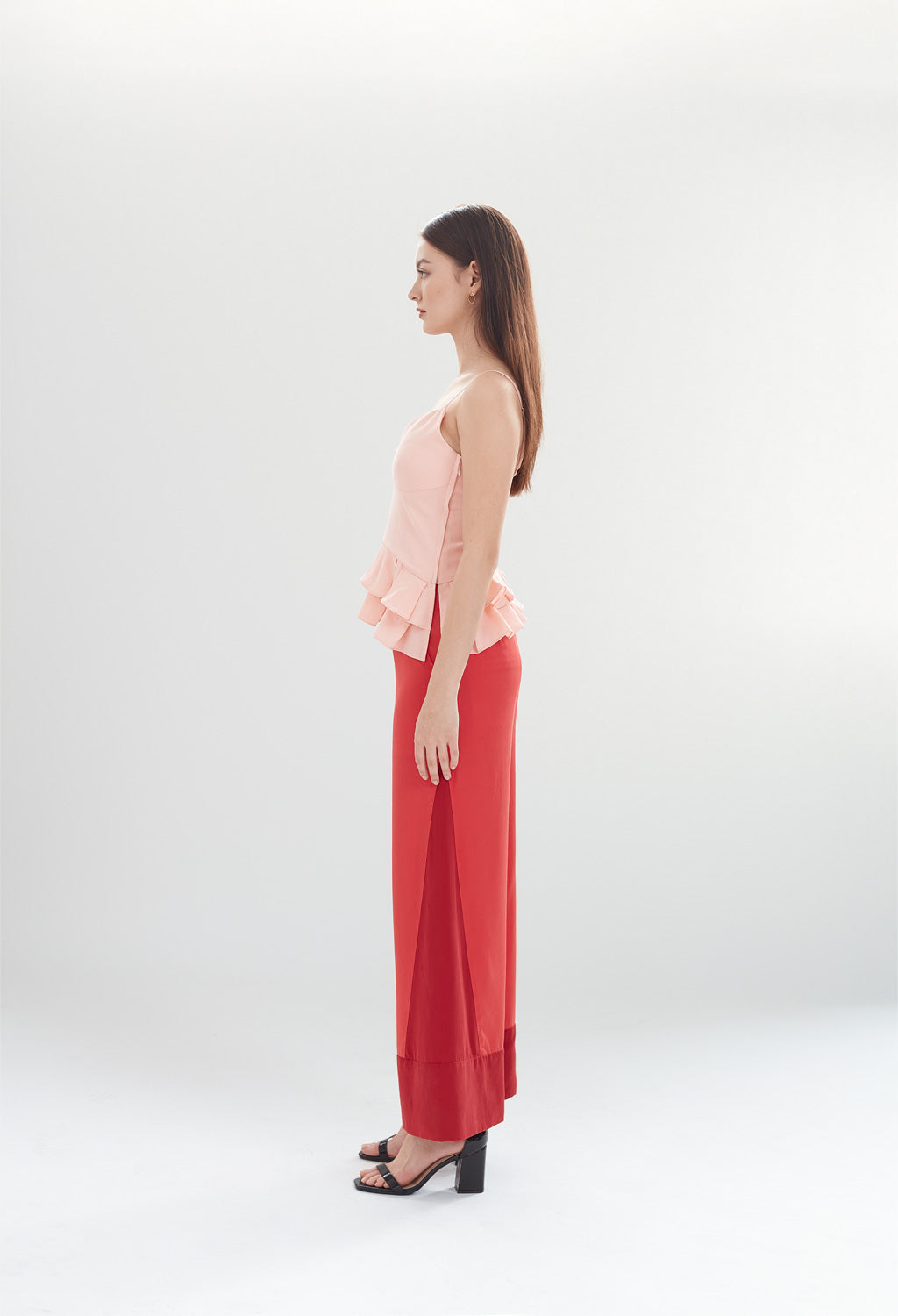 Deco High Waist Trousers in Coral & Ruby