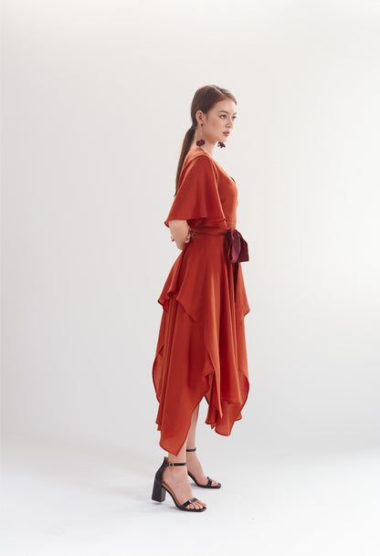 Two-tone Handkerchief Dress in Terracotta