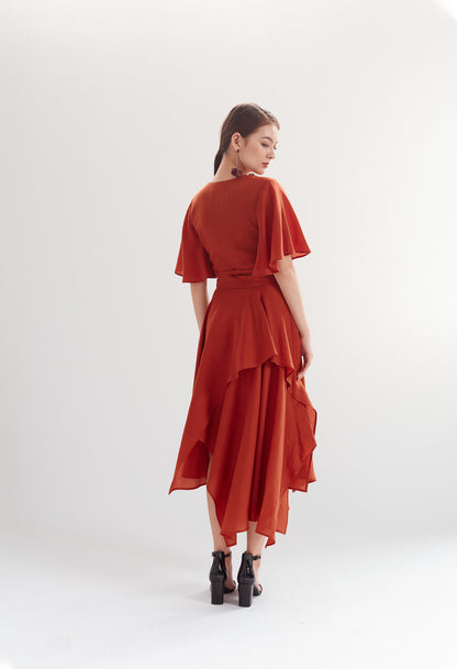 Two-tone Handkerchief Dress in Terracotta