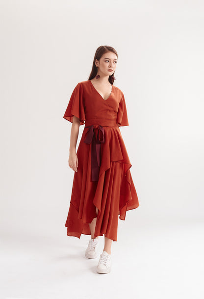 Two-tone Handkerchief Dress in Terracotta