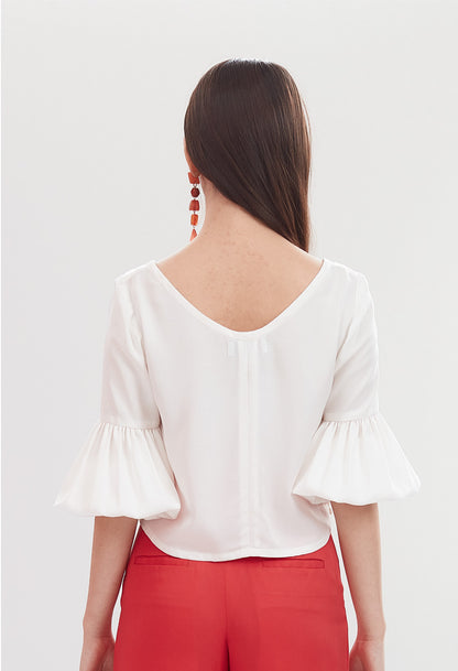 2-Way Puff Sleeved Top with Curved Hem