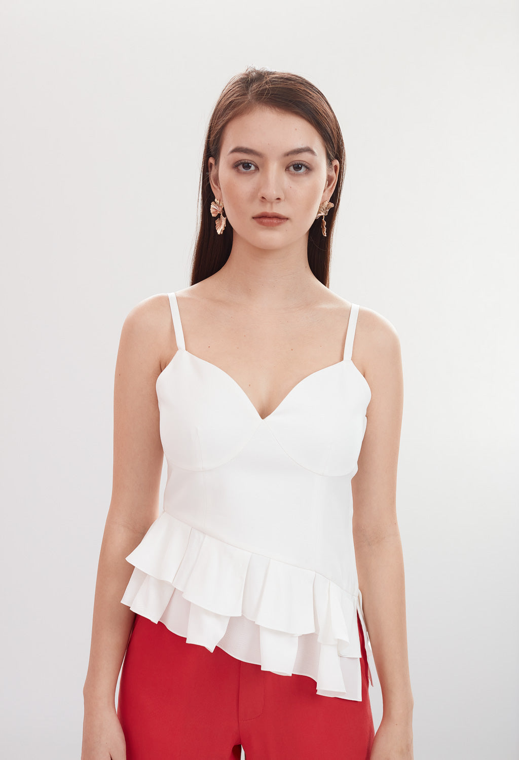 Asymmetrical Ruffle Peplum Sleeveless Top in White