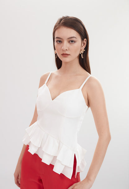 Asymmetrical Ruffle Peplum Sleeveless Top in White