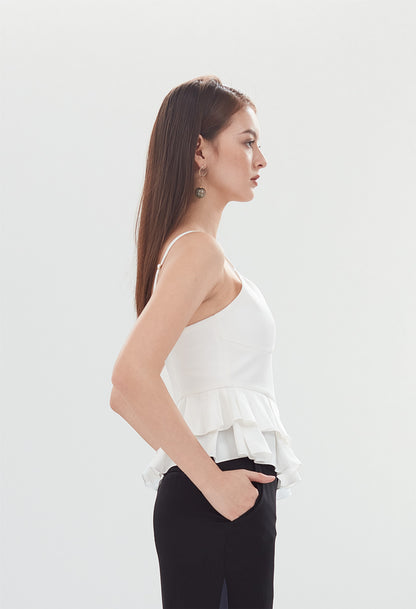 Asymmetrical Ruffle Peplum Sleeveless Top in White