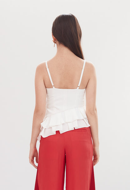 Asymmetrical Ruffle Peplum Sleeveless Top in White